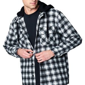 Blank NYC Billingsgate Shacket Hooded Plaid Shirt Jacket Size Small